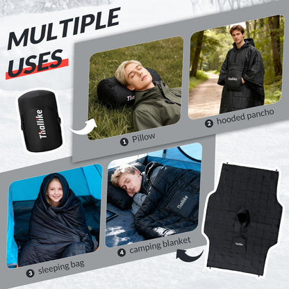 Thallike 3 Person Outdoor Camping Chair & Warm Oversized Camping Blanket with Hood
