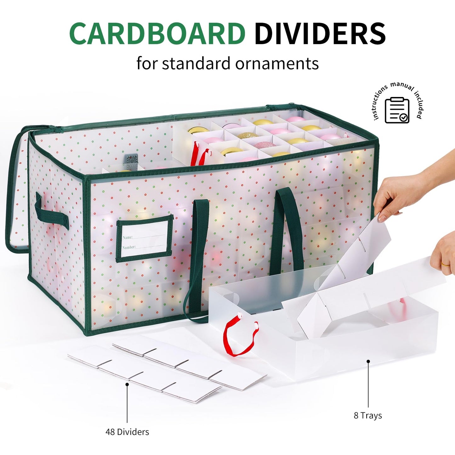 BIEBOS Portable Waterproof Christmas Ornament Storage Box, Large Capacity 128 Slots for 3-Inch Ornaments, Double-Sided Trays with Durable Zippers