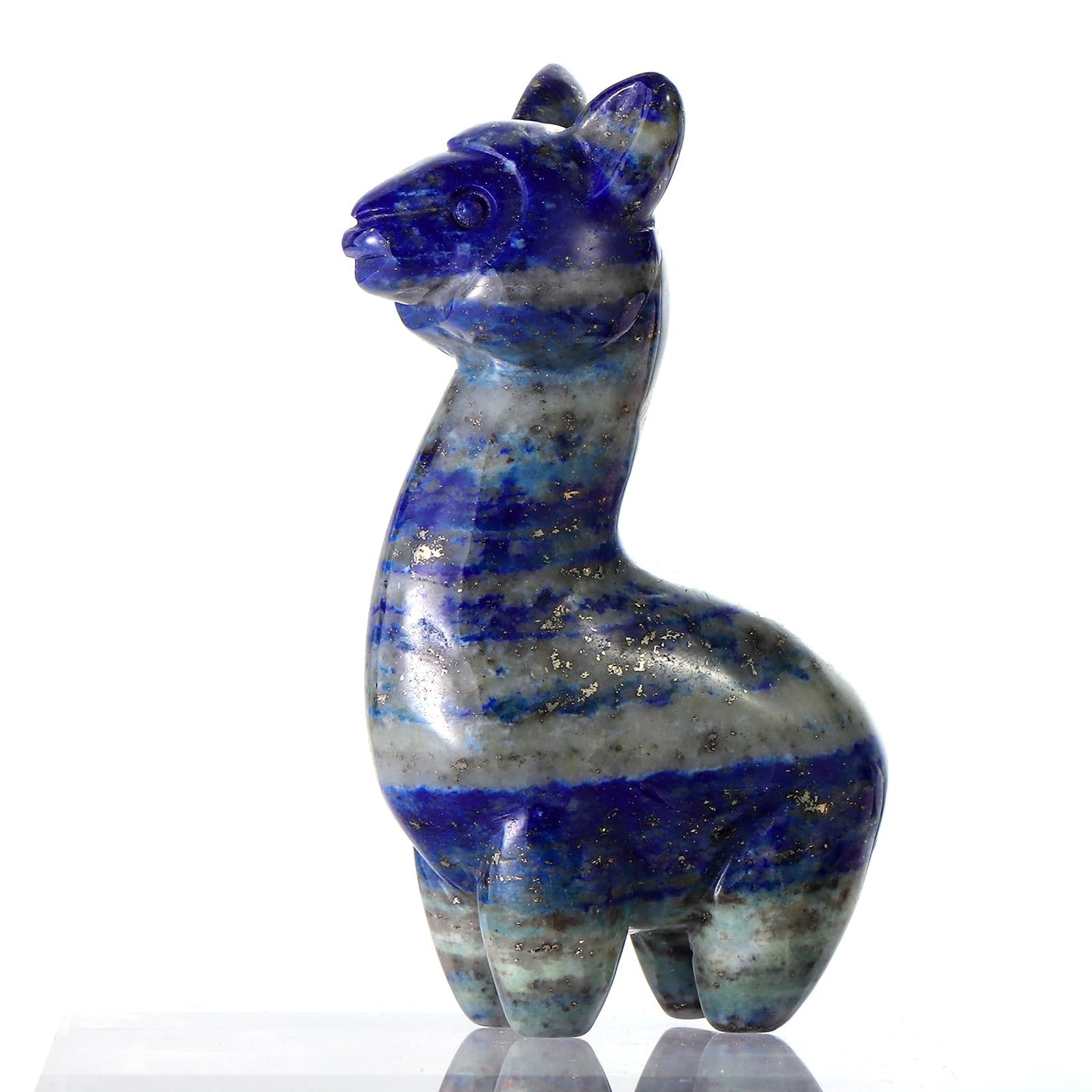 LEADGEM Lapis Lazuli Crystal Alpaca Statue Carved Blue Pocket Animal Carvings Figurine Healing Stone Sculpture for Home Office Decor Gift,2"