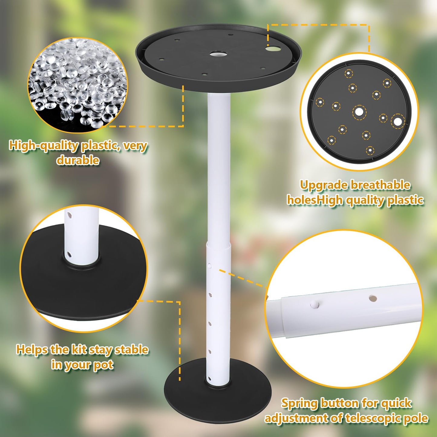 pocezo Adjustable Height Planter Inserts for Large Pots, Portable Planter Filler Plant with 11-17" Rise , 6" Base, 8" or 10" Top (Black, shorts)