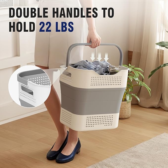 TECHMILLY Collapsible Plastic Laundry Basket Hamper