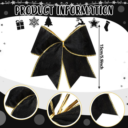 Panelee 12 Pcs Black Velvet Christmas Bows 6 x 6 in Wreath Bow Christmas Tree Decorations Ornaments for Hanukkah Xmas Tree Topper Wreath Garland Party Gift Wrapping DIY Decor