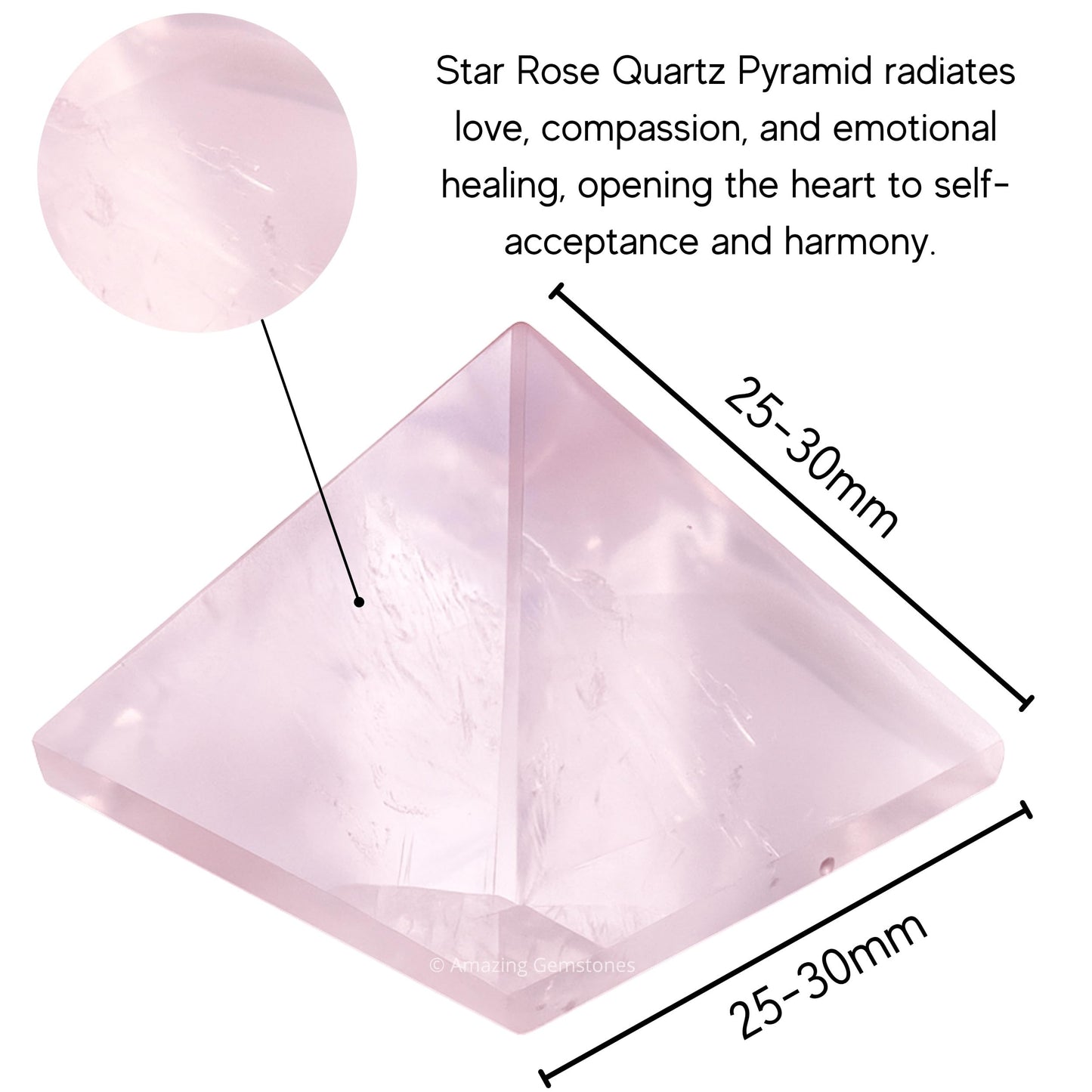 Amazing Gemstone Star Rose Quartz Pyramid Crystal Healing Stones - 1" Great Pyramid Figurine of Natural Stone Pyramid for Meditation, Reiki, Chakra Balancing and Crystal Pyramids Grid