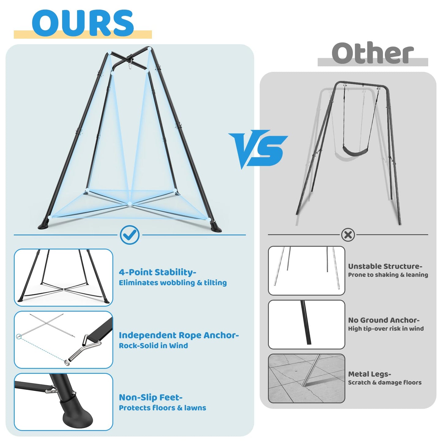 Swing Stand with Sensory Swing and Pod Swing, X-Shaped Swing Frame, Heavy-Duty Metal Sensory Swing Set for Adults Indoor and Outdoor 330LBS