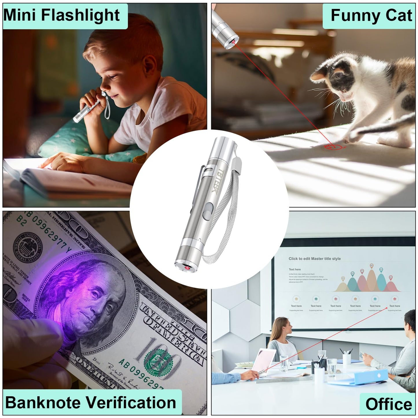 TBTeek Cat Toys, USB Rechargeable Kitten Toy, 3 Light Modes & 5 Adjustable Patterns, Portable Interactive Pet Dog Cat Mouse Toy for Fun Chase Play Exercise