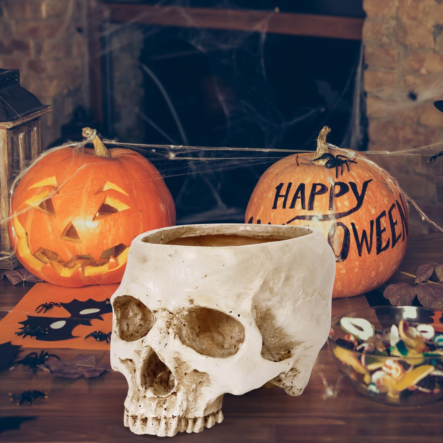 Sinromrich Skull Planter Pot for Plants - Realistic Human Skull Head Flower Pot, Halloween/Gothic Décor, Resin Planter for Succulents, Bonsai, Cactus, Home Bar, Desk, Spooky Gift Idea (Antique White)