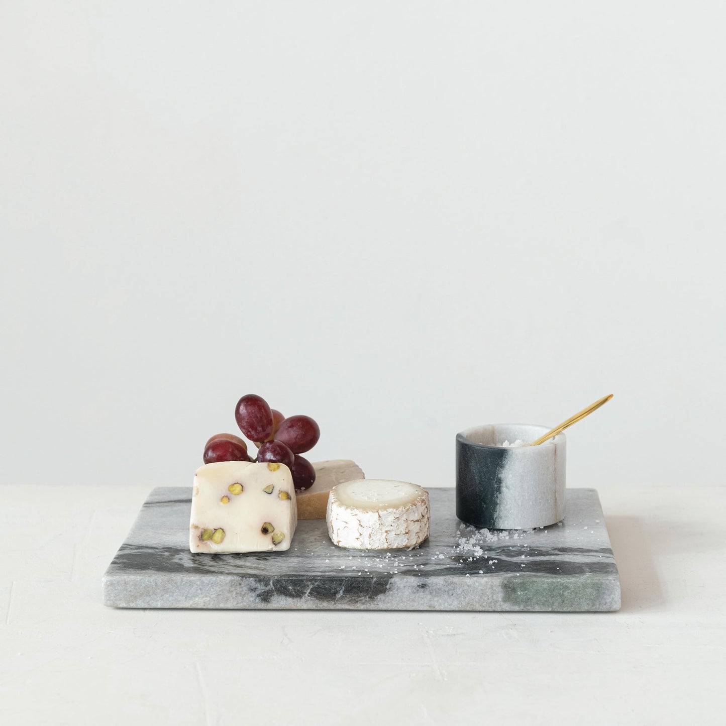 Creative Co-Op Marble Salt Cellar with Brass Spoon, Black