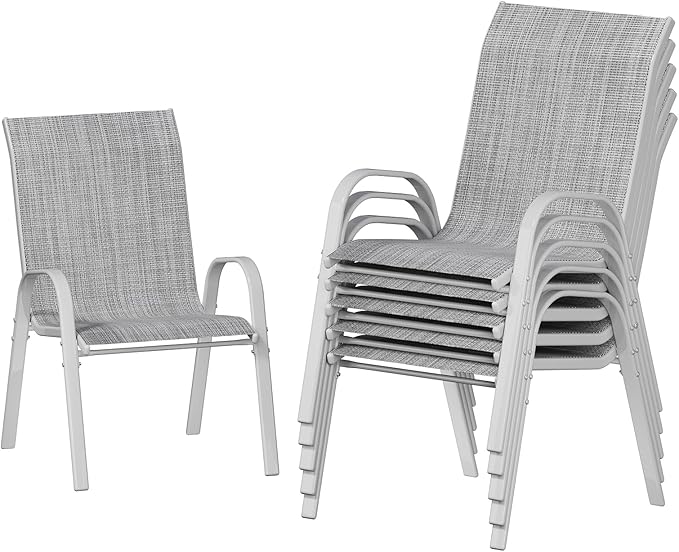 UDPATIO Patio Chairs Set of 6, Stackable Silver Outdoor Dining Chairs with High Back, Breathable Textilene Fabric Outdoor Chair All Weather, 350LBS Capacity for Garden, Backyard (Light Grey)