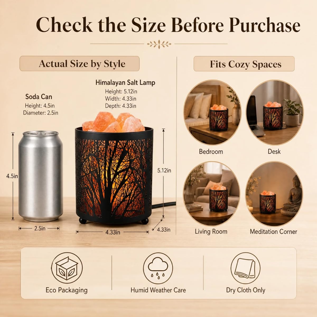 LOOPUPU Himalayan Salt Lamp 5in Plug-in Natural Pink Salt Rock Night Light Dimmer Switch 2 Bulbs Included Bedroom Desk Decor (Forest Shadow)