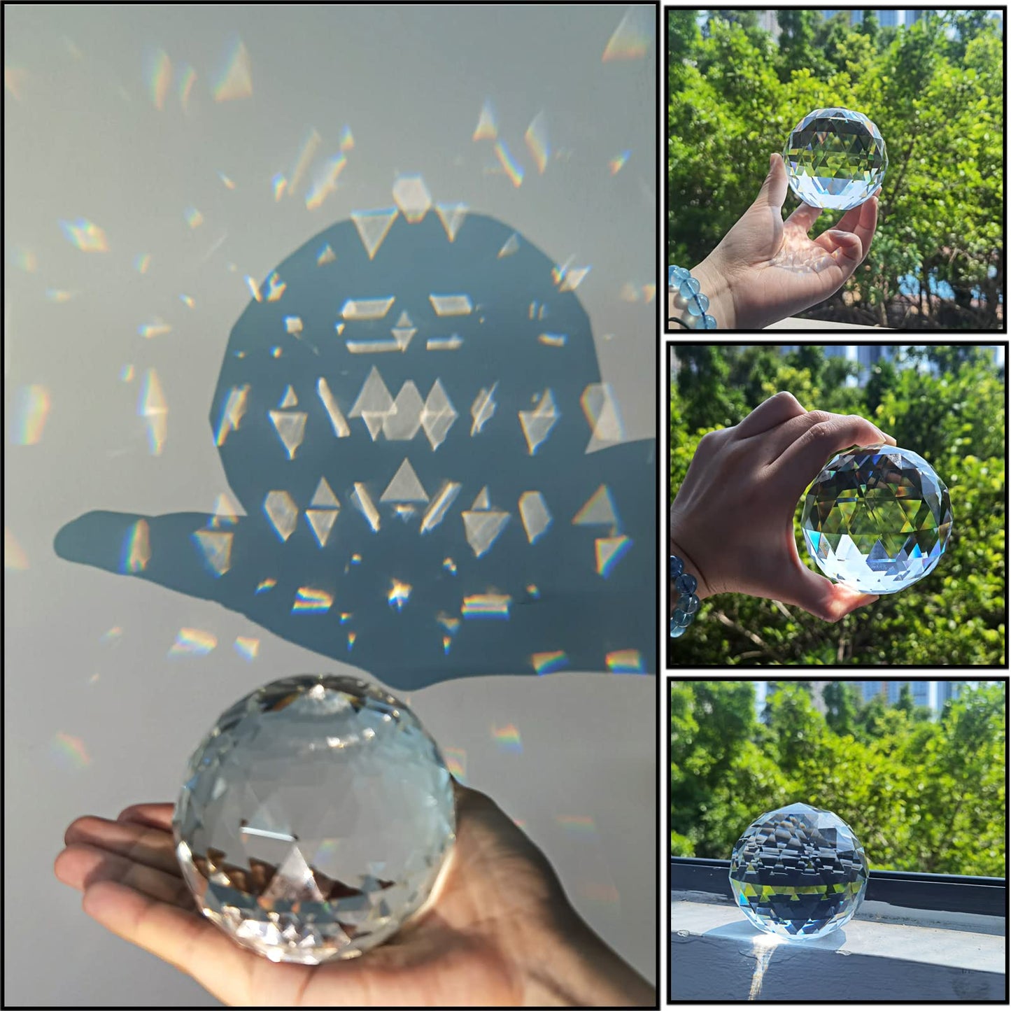 OwnMy 80MM Clear Crystal Suncatcher Ball Sparkle Crystal Suncatcher Prism Rainbow Makers Sphere, Faceted Glass Globe Sphere Paperweight Window Sun Catcher Gazing Ball for Garden Decor
