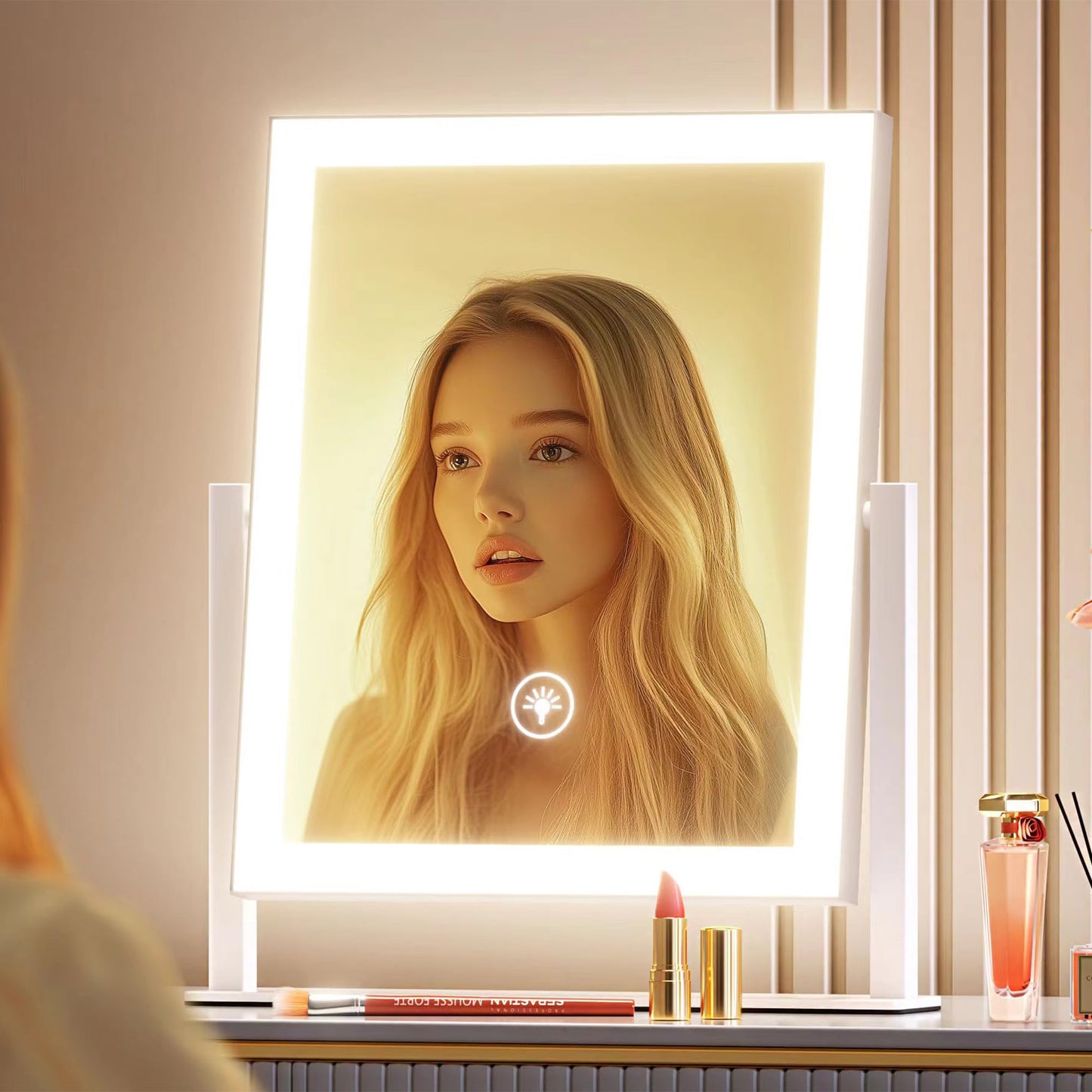 Lighted Makeup Mirror, 17.2"x13.6" Hollywood Vanity Mirror with Lights, Three Color Modes, Smart Touch Control, 360°Rotation,with 5X Magnifying Glass