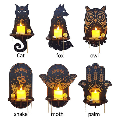 Tyenaza Wall Decor Candle Sconces, Wooden Candle Holder Hanging Decoration LED Animal Candlestick Crystal Display Stand for Meditation Home Decor (Palm)