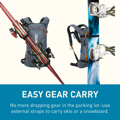 CamelBak Powderhound 12 Snow Hydration Pack with Ski and Snowboard Carry, Insulated Design for All Day Winter Riding, Grey/Orange