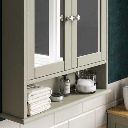 Bath Vida Priano Double Door Bathroom Cabinet, Wood, Grey & Oak, Mirrored Wall Mounted Storage Furniture