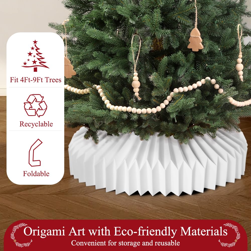 JOICEE Honeycomb Christmas Tree Collar,Foldable Paper Christmas Tree Ring Modern Tree Base Cover Basket Skirt Collars for Artificial Trees Christmas Holiday Home Decoration(White)