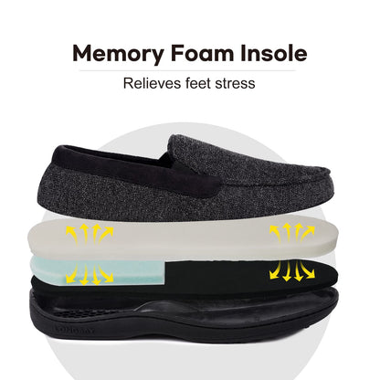LongBay Mens Memory Foam Moccasin Slippers Plush Fleece House Slipper in Indoor Outdoor Shoes, Black 1, 10 UK