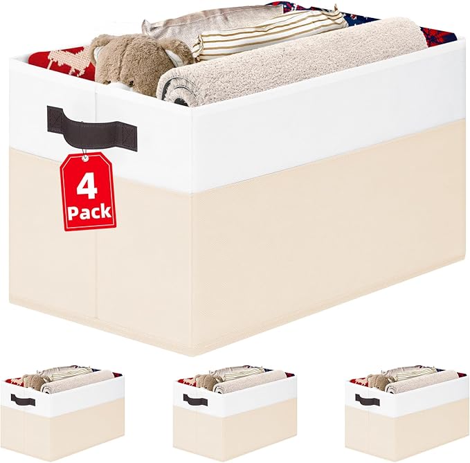 Criusia 4 Pack Baby Clothes Organizer Bins, Fabric Collapsible Storage Baskets
