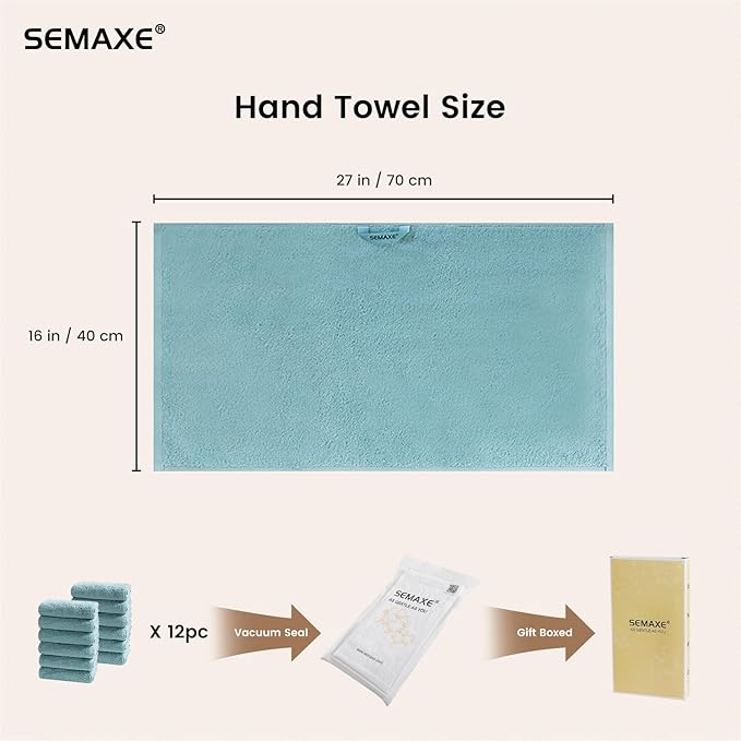 SEMAXE 12 Pack Hand Towels for Bathroom, 100% Cotton Towels
