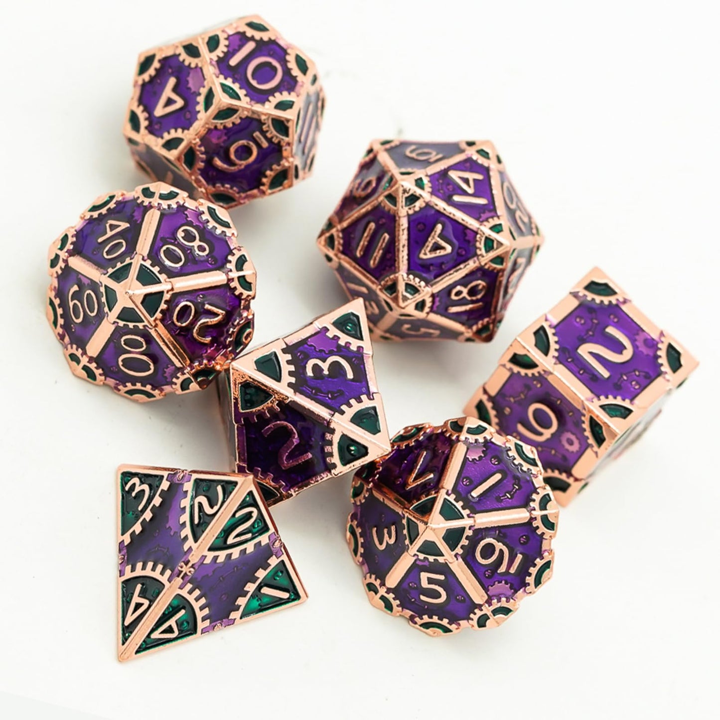 UDIXI Metal Dice Set D&D, 7PCS Metal DND Dice Steampunk Gear D and D Dice for Dungeons and Dragons Role Playing Games and Other Tabletop Game (Purple)