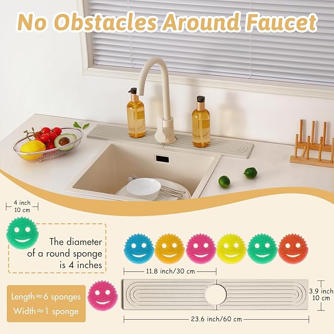 Quick Dry Stone Sink Splash Guard, 23.6" Extended Diatomaceous Earth Sink