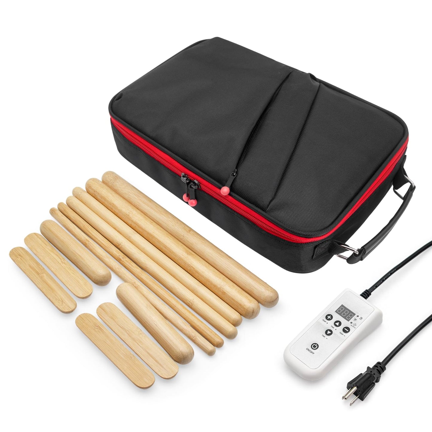Goodtar Hot Bamboo Massage Warmer Bag w/ 12 PCS Warm Bamboo Sticks, Portable Professional Electric Heater for Stone, Digital Temperature Controller, Portable Heating Travel Bag (Black)