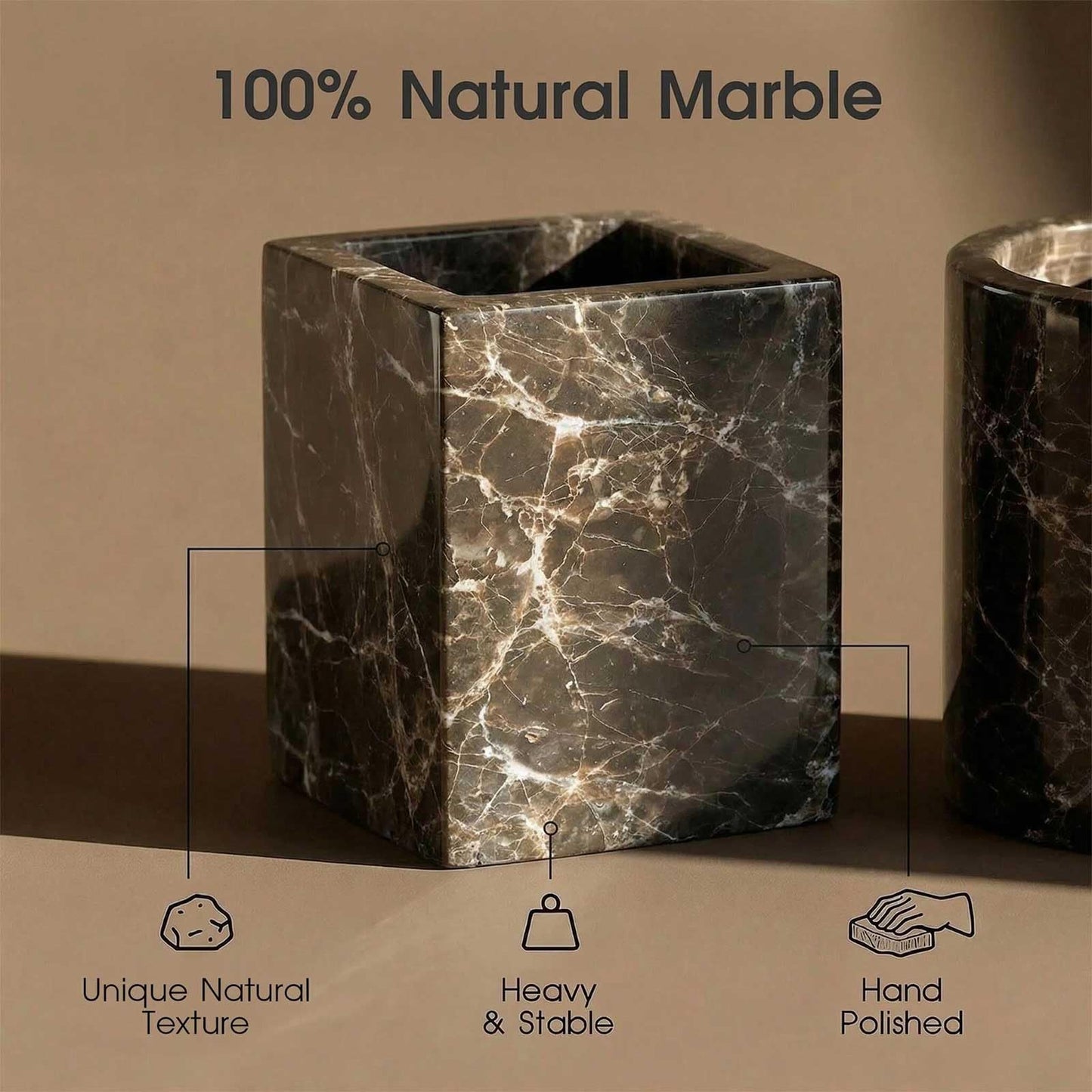 AUSAULAC Natural Marble Tray Heavyweight Stone Vanity Tray for Bathroom Countertop, Coffee Table & Dresser - Handcrafted Rectangular Organizer (Coffee Brown, 12" x 8" x 1.2")