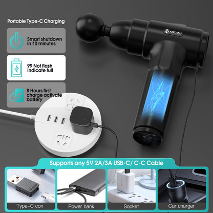 AERLANG Massage Gun, Deep Tissue Muscle Back Massage for Athletes Pain Relief, Percussion Massager with 6 Massages Heads & 20 Speed Fathers Birthday Day Gifts from Daughter Portable Back Massager Gun