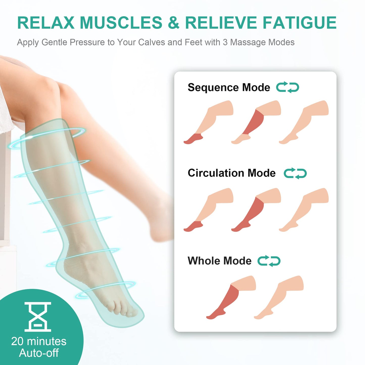 Medcursor Air Compression Leg Massager, Calf and Foot Massager for Circulation and Swelling Relief, Adjustable Massage Boots for Home Office Use - 3 Modes, 3 Intensities, 2 Timers, No Heat