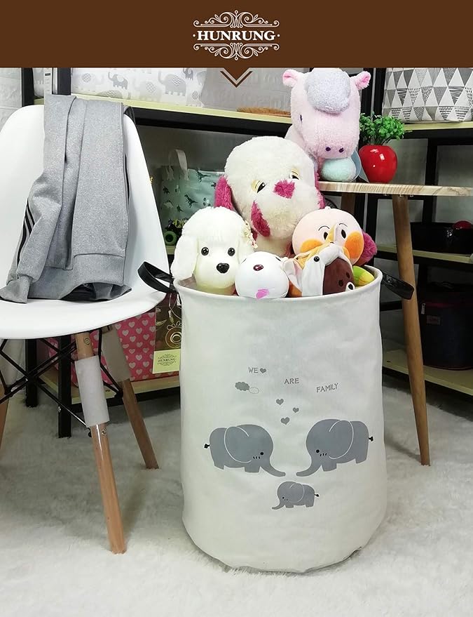 HUNRUNG Laundry Hamper, Large Canvas Fabric Lightweight Storage Basket Toy