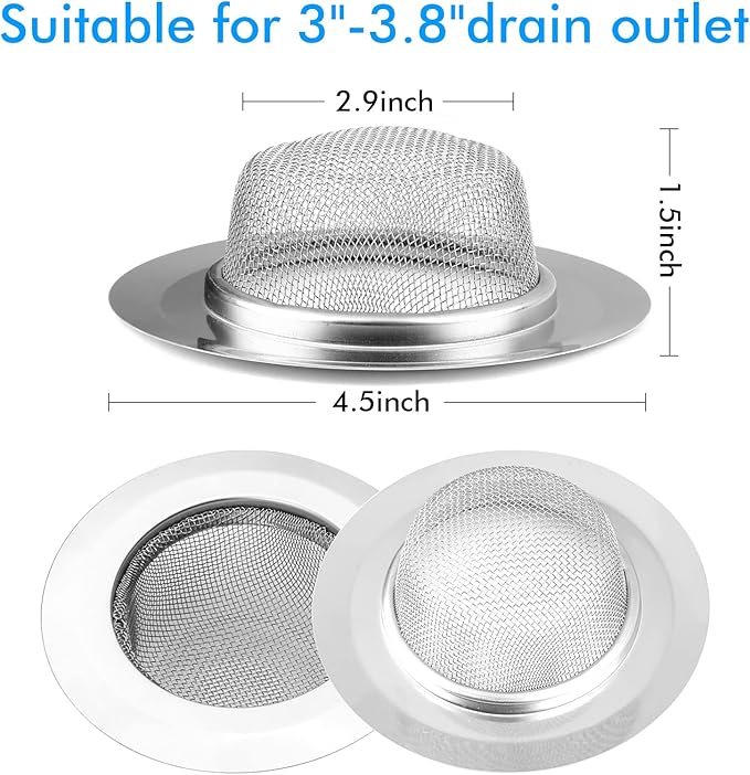 2Pcs Kitchen Sink Strainer, Stainless Steel Mesh Sink Drain Cover, Large Wide