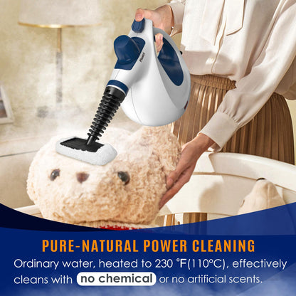 Pressurized Handheld Multi-Surface Natural Steam Cleaner with 12 pcs Accessories, Multi-Purpose Steamer for Home Use, Steamer for Cleaning Floor, Upholstery, Grout and Car (Grey)