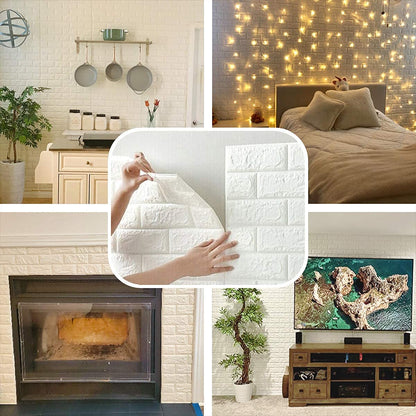 30 Pcs 3D Wall Panels, White Brick Printable 3D Wallpaper Stick and Peel, Self Adhesive Waterproof Foam Faux Brick Paneling for Bedroom, Bathroom, Kitchen, Fireplace (29.06 sq feet Coverage)