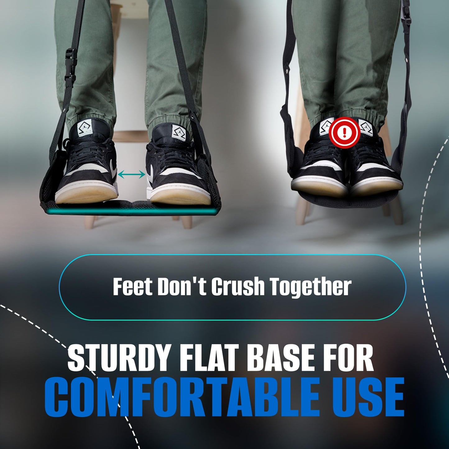 Flat Travel Foot Rest Portable Adjustable Folding Hanging Foot Hammock - for Airplane, Office, Under Desk, Car, Home Relaxing Soft Padded in Flight Anti Swelling - by BlueSkye