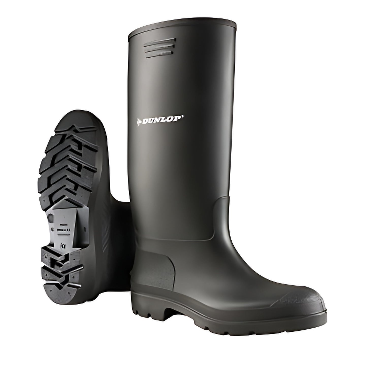 DUNLOP Pricemastor - Unisex Knee High Wellington Rain Boots, Black, CE Certified Waterproof and Chemical Resistant PVC Wellies for Outdoor, Gardening and Farm Work - EU40, UK6.5