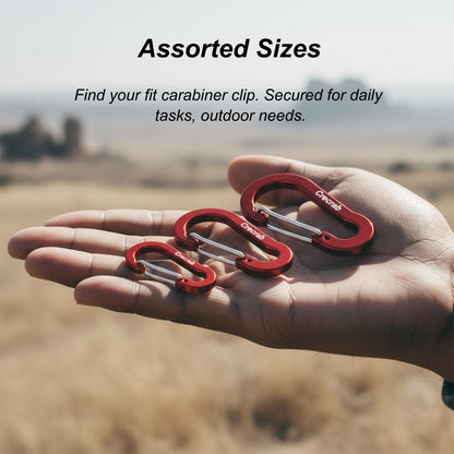 Carabiner Clips Assorted Sizes Pack, Includes Small 2 Inch Carbineers, Medium 2.4" Caribiner, Large 2.8 Inch Caribeaner Heavy Duty, Aluminum Carabiner for Backpack (Black)