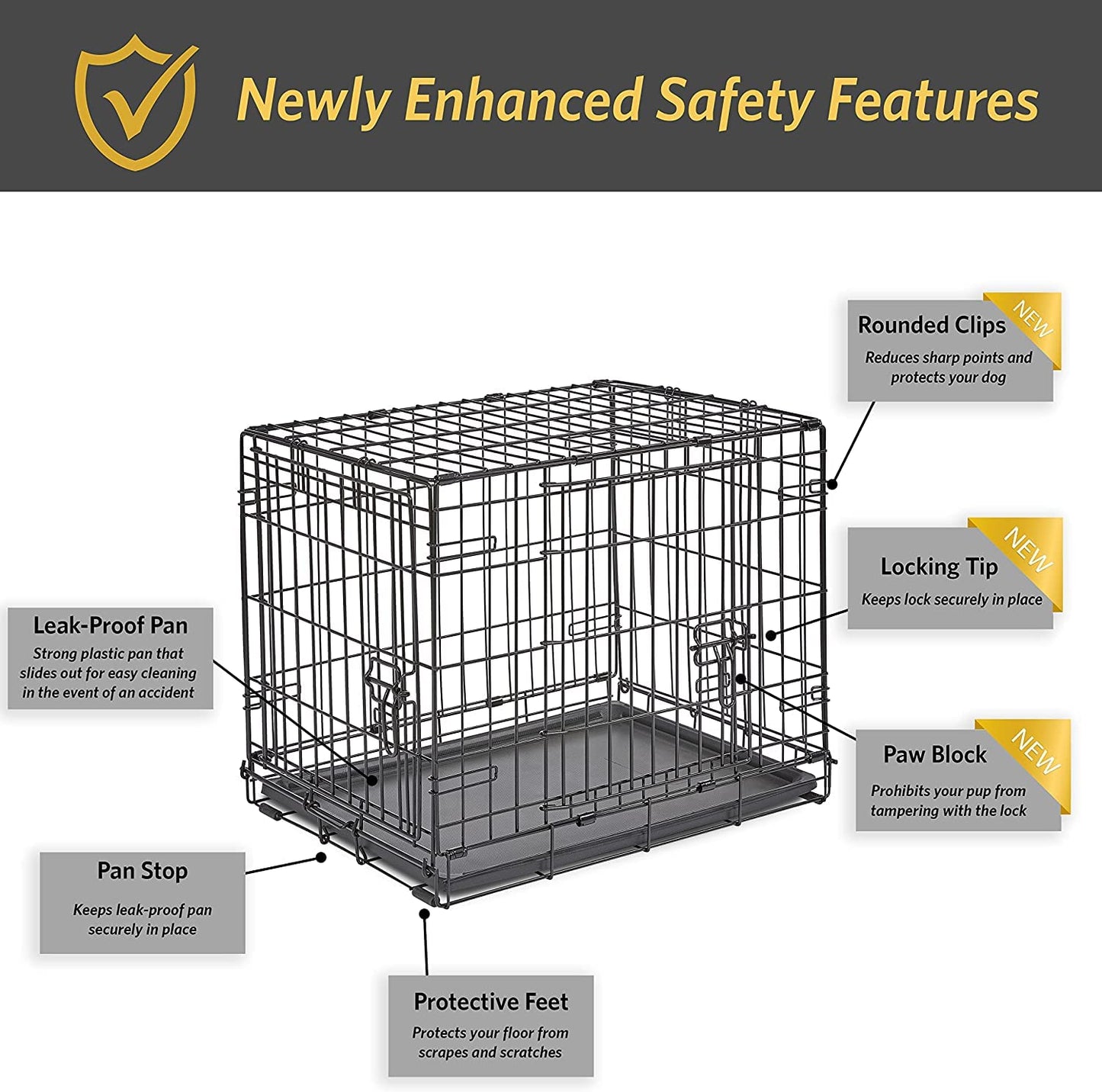 New World Newly Enhanced Double Door 60.96 cm (24-Inch) Dog Crate for Small Dog Breeds; Includes Leak-Proof Pan, Floor Protecting Feet, & New Patented Features; B24