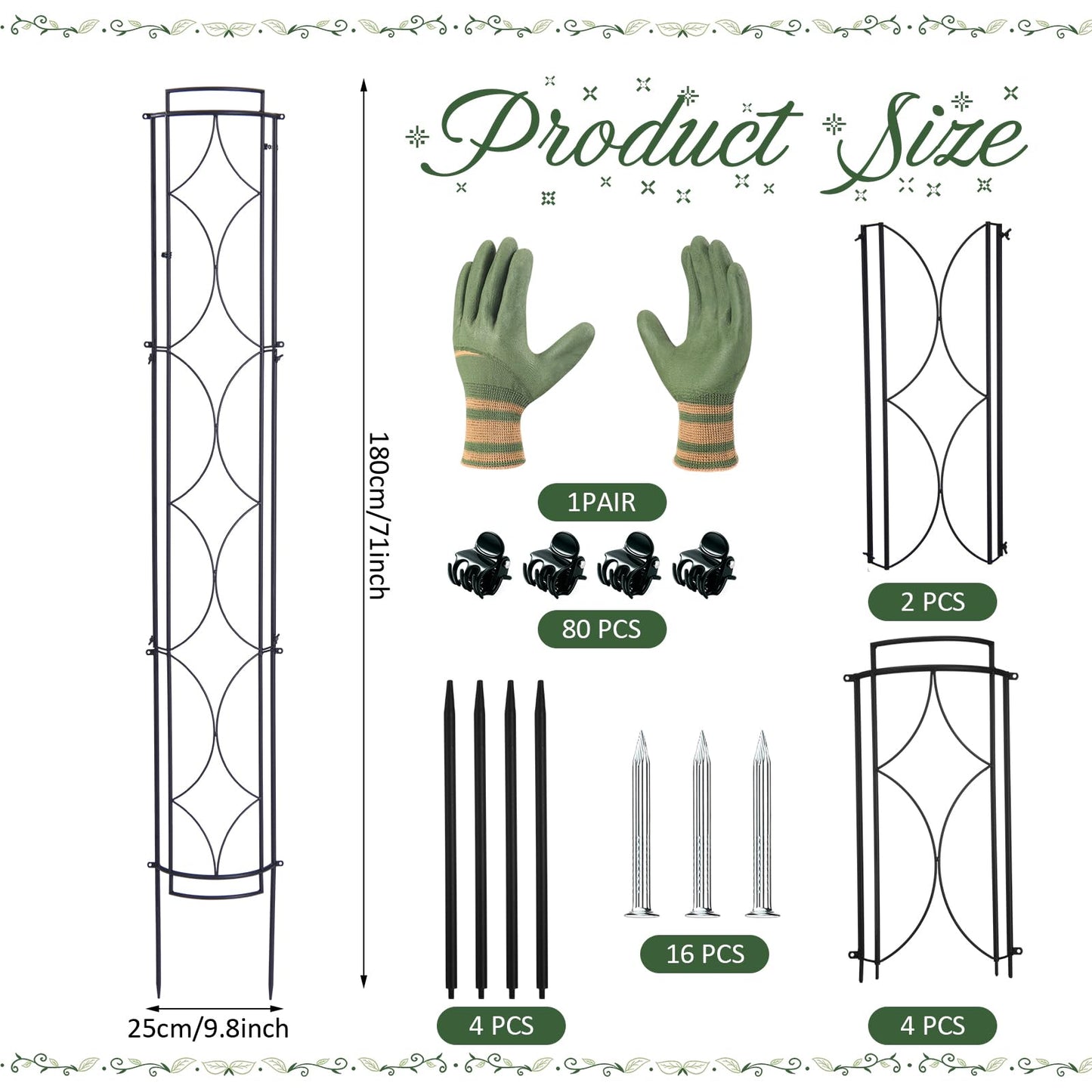 Novabright 2 Pack 71''h X9.8''w Garden Trellis for Climbing Plants Metal Plant Trelli Indoor Outdoor Metal Garden Trellis for Potted Plants Climbing Houseplants Flowers Decorative Outdoor Downpipes