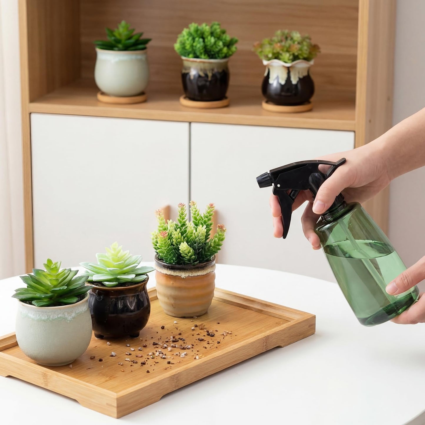 Remerry 12 Pcs Small Succulent Pots Bulk with Drainage Assorted 3.5 Inch Mini Ceramic Succulent Planters Pot with Coaster Bamboo Plant Tray Planting Pots for Home Office Garden