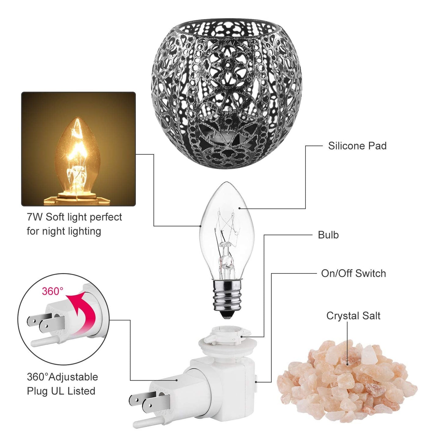 IMY King Salt Night Light,Natural Wall Light Salt Lamp with 1 Bulbs, Himalayan Rocks Salt Lamp with Spherical Metal Basket Gift（Flame lamp）