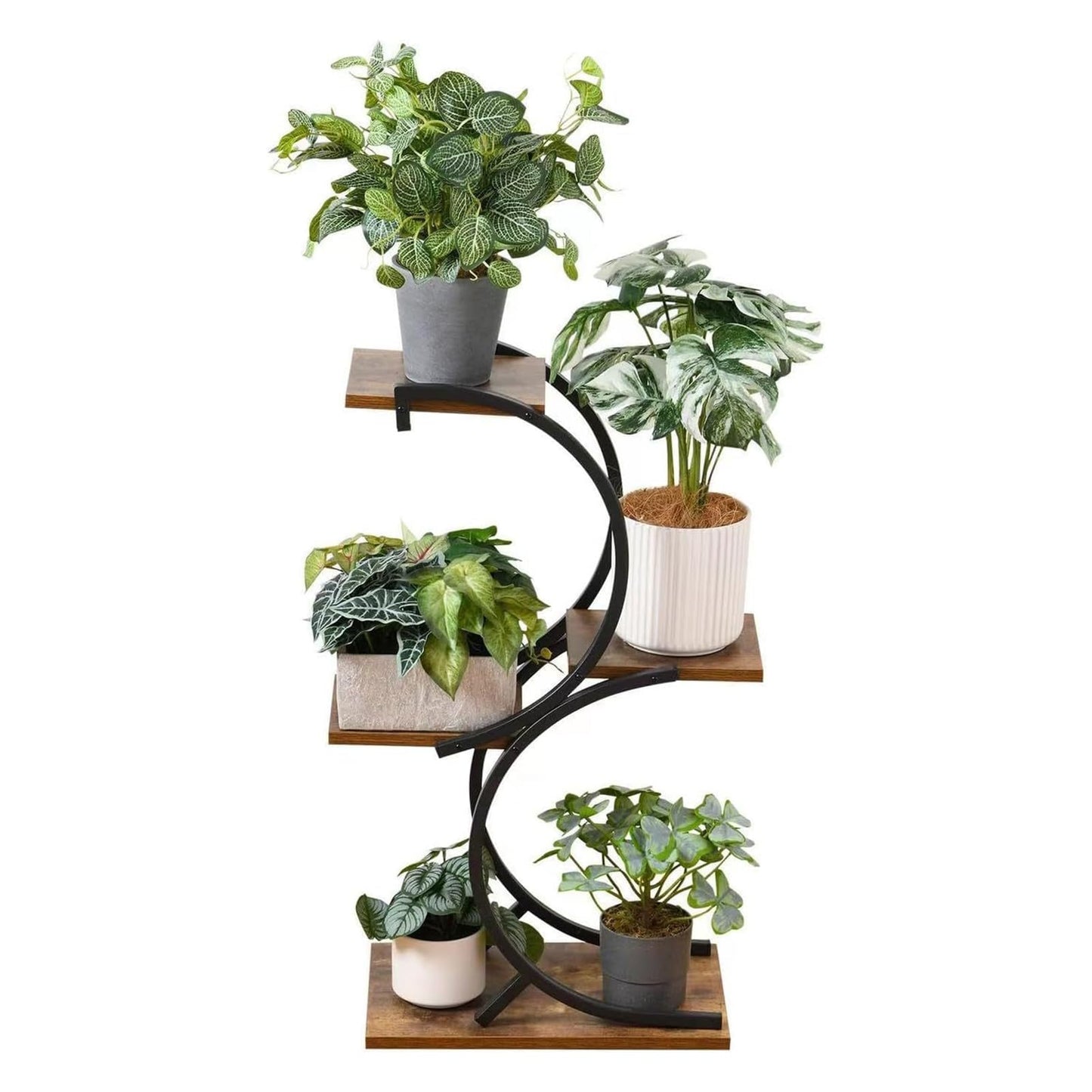 gibxiyza Plant Stand Plant Shelf Indoor Outdoor Metal 4 Tier 5 Potted Multiple Flower Pot Holder ShelfPlanter Display Shelving Unit for Patio Garden Corner Balcony Living Room Black Coffee
