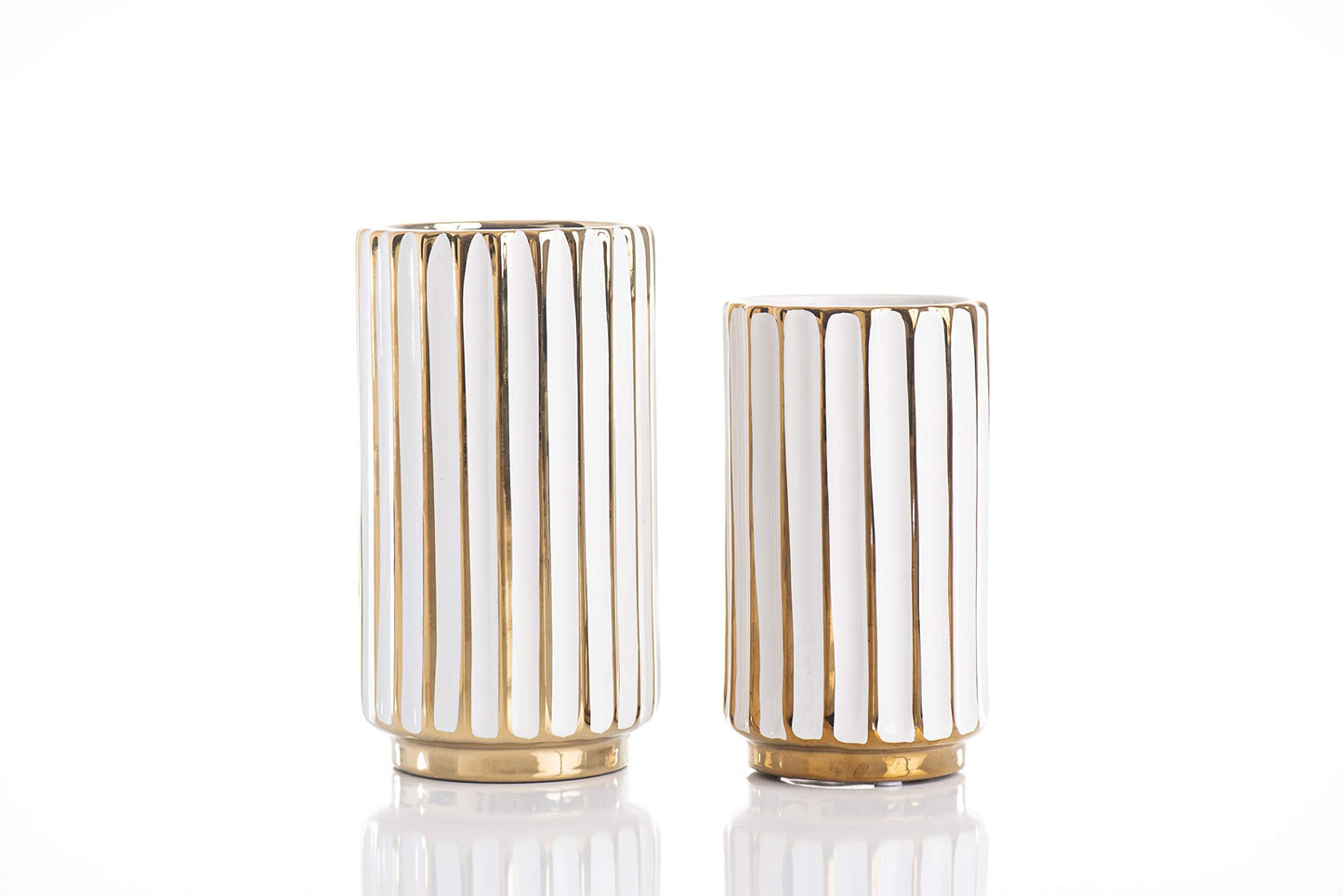 jupriverco White & Gold Vase-Elegant Home Decor-Flower Vase-Kitchen Centerpiece-Geometric Ridges-Beveled Bottom-Modern/Contemporary Design - Wedding Table Accent - Boho Pottery - Gold- H-8.27" D-4.74"