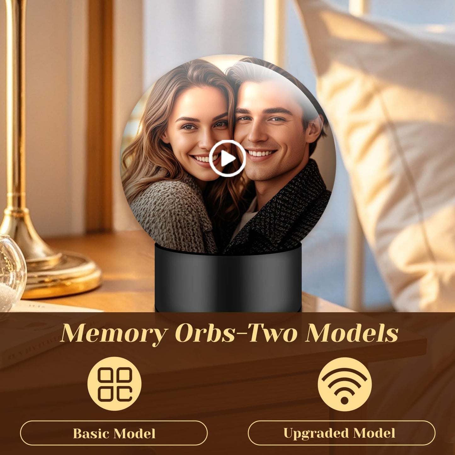 LOCZAR Memory Sphere Lamp, Crystal Ball Video Player 2.8" Memory Orbs Ornament 4GB Uploadable Videos & Photos, Personalized Unique Desk Night for Couples Friends Birthday Christmas (White Memory Orb)