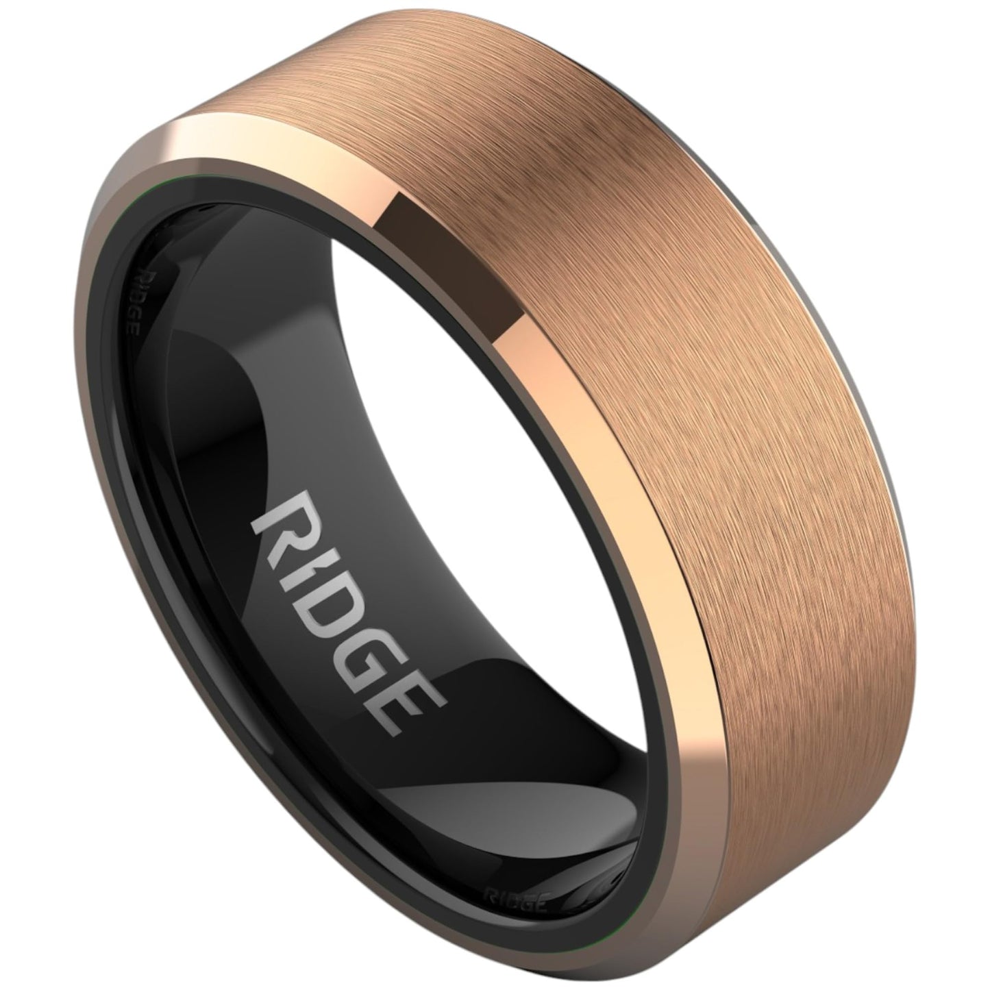 Ridge Beveled Ring Set 8mm - 18K Rose Gold - Tungsten - 7.5