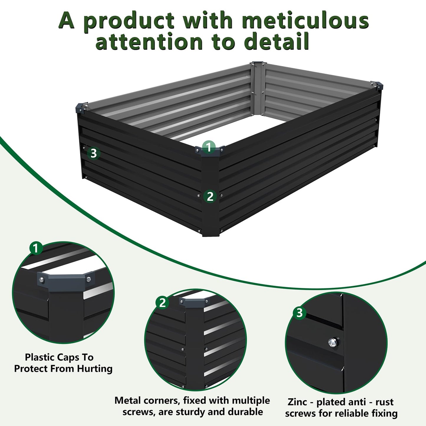 ZUNUDA 4×3×1FT(2PCS) Galvanized Raised Garden Bed Kit Metal Planter Boxes,Large Raised Garden Bed for Planting Vegetables,Flowers,Herbs -Black