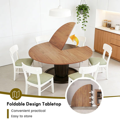 Round Folding Table Top Extender 48/55/59/63/71/79" Solid Wood Table Extension For Dining Table Extender Top Fold Wooden Tabletop for Kitchen Restaurant Workbench Outdoor(Walnut, D - 55")
