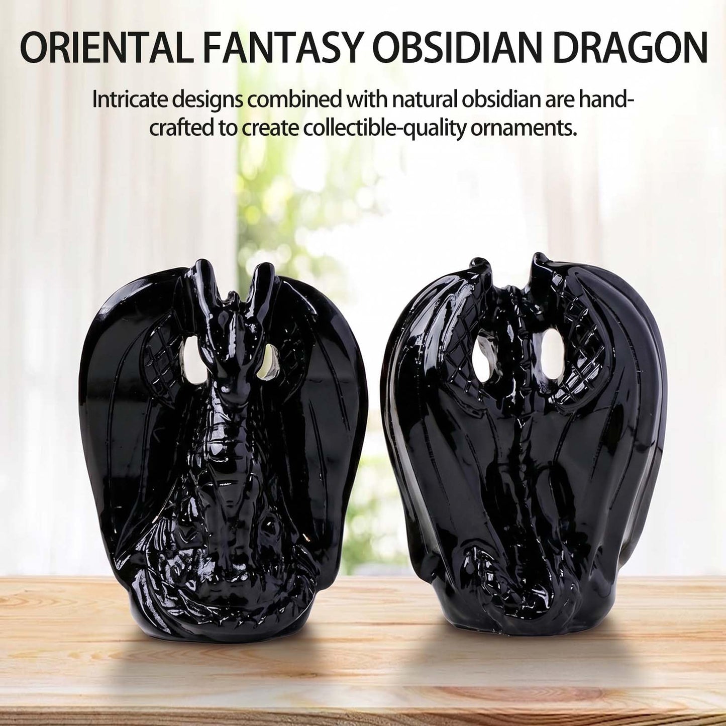 Apengshi Dragon Statue Natural Obsidian Crystal Animal Figurine, Decorative Collectible Sculpture for Home, Office, Desk, Gift for Teen Men Women (Obsidian)