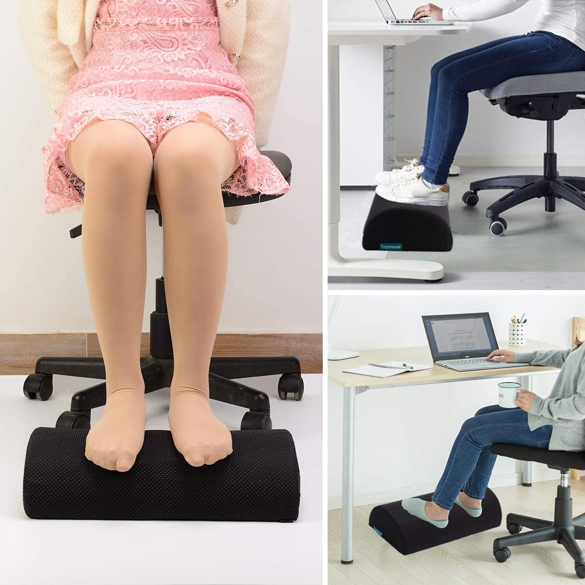 Topmener Ergonomic Foot Rest Cushion Foot Stool Under Desk with Massage Dots, Footrest Office with Washable Cover & Portable Handle, for Home Working& Office & Travel, Relieve Leg, Knee and Back