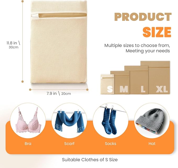 4Pcs Cotton Mesh Laundry Bags for Delicates, Breathable Mesh Garment Bag for