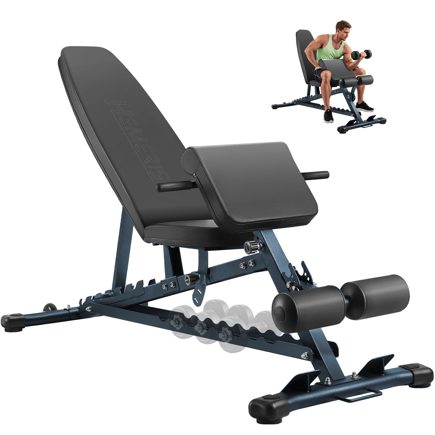 HEMERIS Adjustable Weight Bench with Roman Chair, 1000 LBS Utility Workout Bench for home gym MAX Sit/Decline/Incline Up Bench Press Exercise Equipment 75°to -20°FID Strength Training(Black)