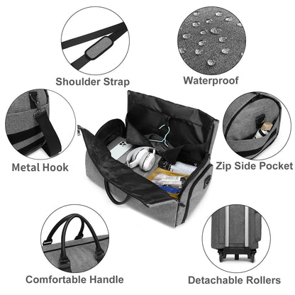 Rolling Garment Bag,Rolling Duffle Bag with Wheels Rolling Garment Bags for Travel with Shoe Pouch Carry On Bag Weekender Bags Garment Duffel Bag for Women-Grey